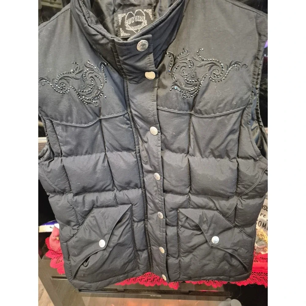Cowgirl Hardware Black Embellished Puffer Vest‎ Western Style Women's Size M - Picture 8 of 12
